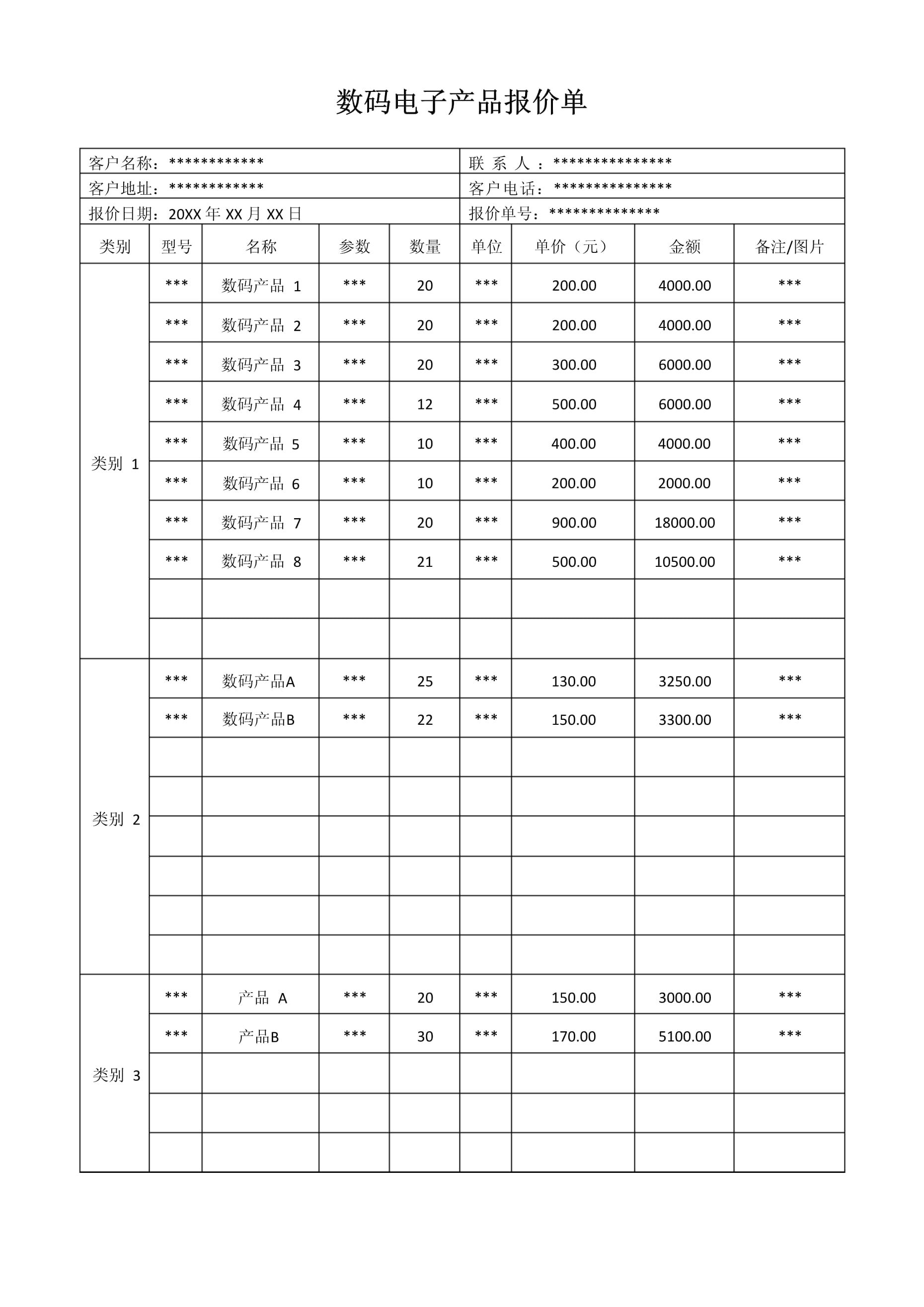 数码电子产品报价表（可编辑Word文档）— 第1页 电子数码设备